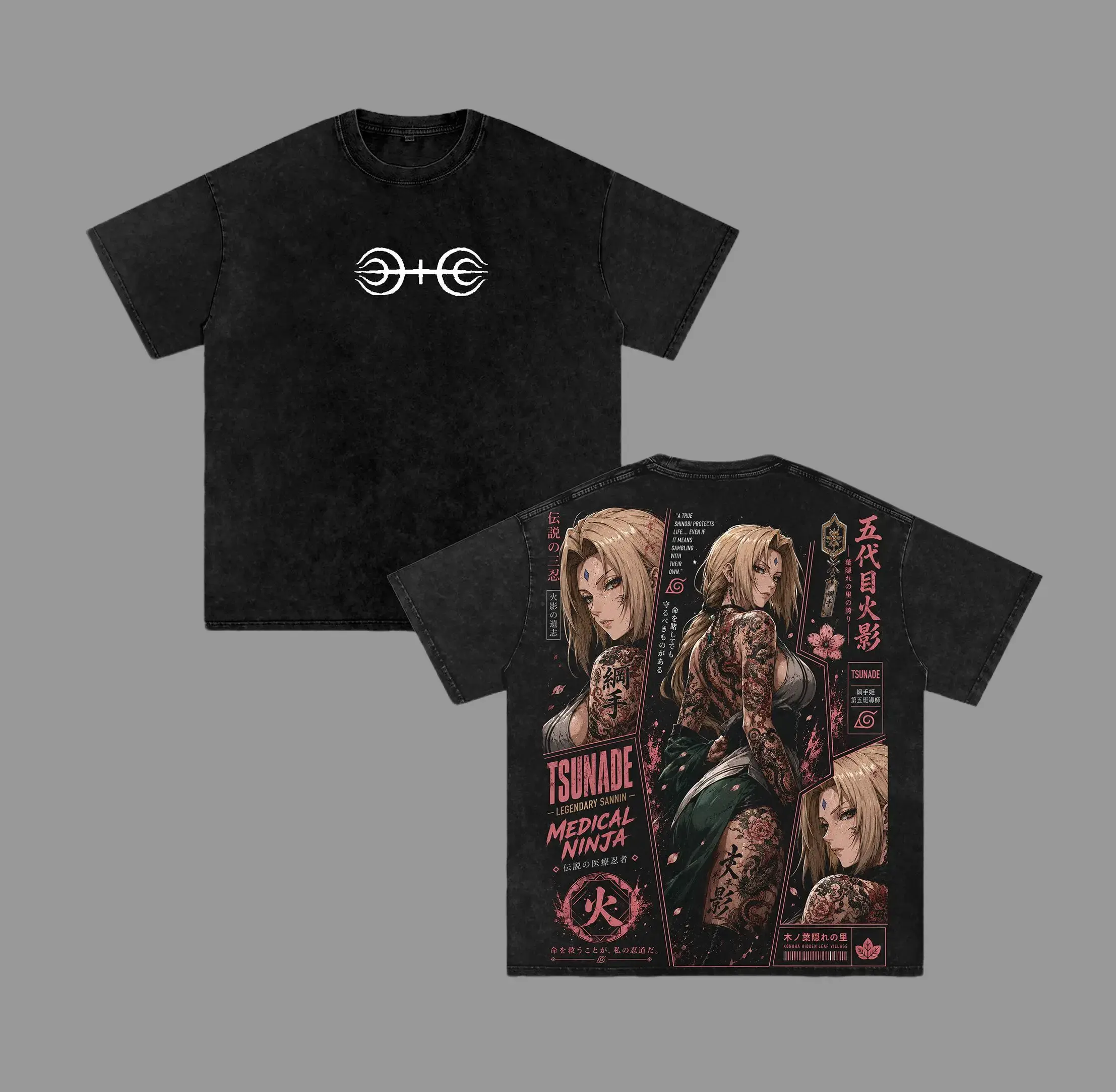 Tsunade Graphic Tee Vintage Washed Shirt Unisex Streetwear Overlord Anime Tee Waifu Tee Overseer Of The Guardians T-Shirt Gift for Anime Lovers Naruto Fans