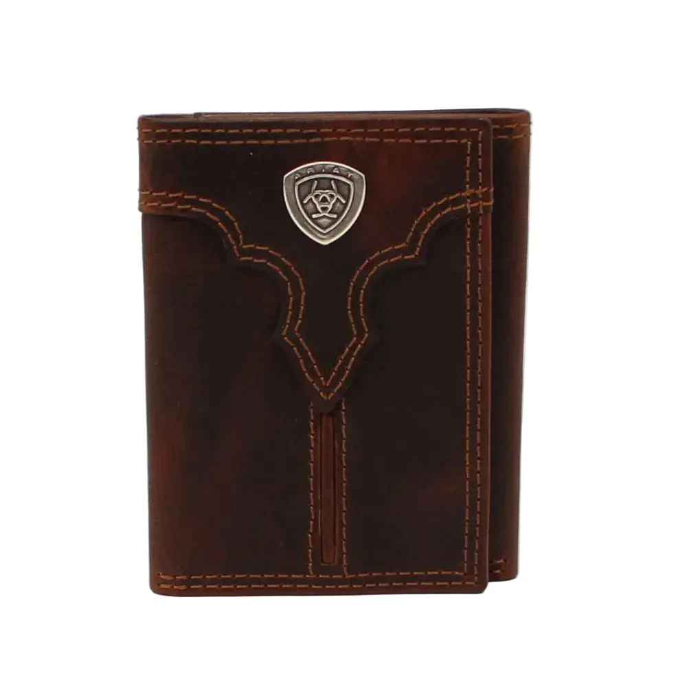 A3550102 Ariat Men's Center Bump Shield Logo Trifold Wallet - Brown