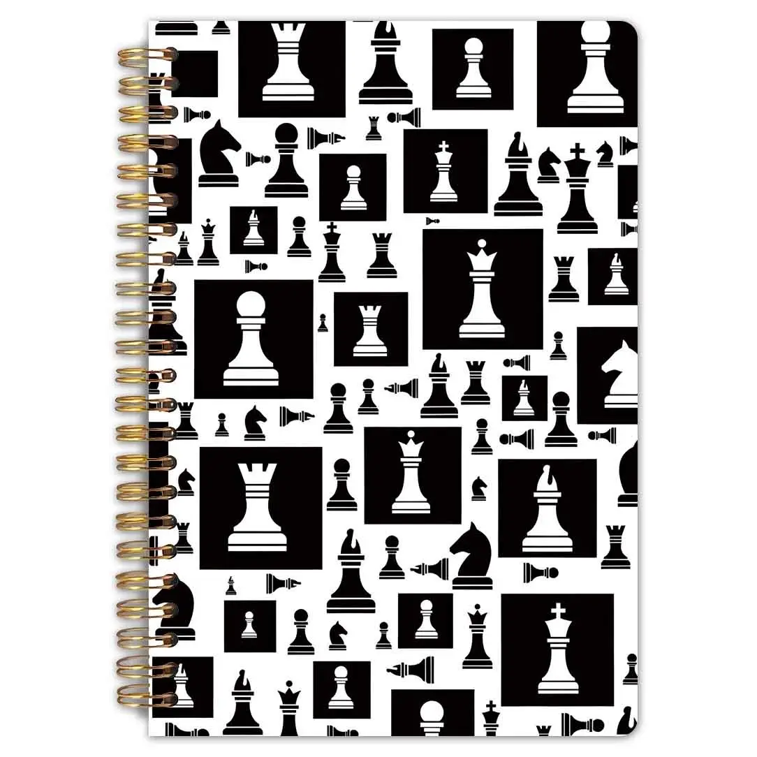 1. An international chess-themed spiral notebook with chess pieces on both the cover and the inner pages - a portable and compact chessboard journal notebook. Simple chessboard design, suitable for offices and travels.