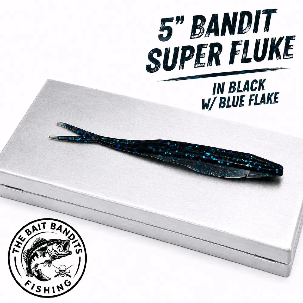 5” Bandit Super Fluke - Black w/ Blue Flake (4ct) Inline Lures for Freshwater Fishing