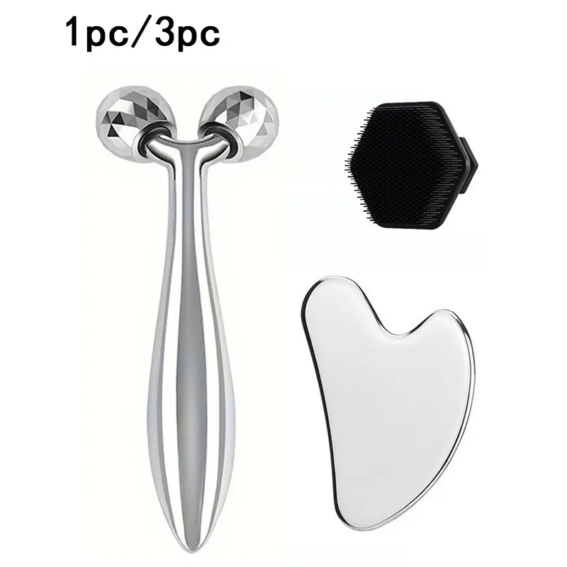 Double Head Facial Roller Set, Gentle Stainless Steel Gua Sha Board & Face Brush, Home Care Massage Tools Kit, Women Skincare Gift, Facial Sculpting Tool, Lymphatic Drainage Tool, Lymphatic Face Brush, Beauty Massagers, Beauty Sculptor Roller