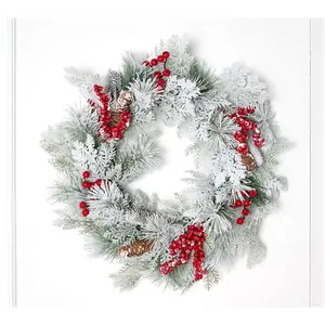24" Snow Berry and Pine Wreath by Valerie