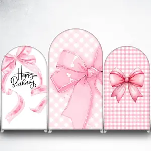 Pink Gingham Bow Arch Backdrop Cover for Coquette Baby Shower