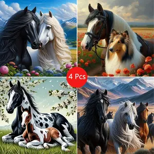 4pcs Horse Pattern Diamond Painting Kit, Adult Art Craft Set, Frameless DIY 5D Diamond Art, Home Decor, Perfect Gift for Holidays