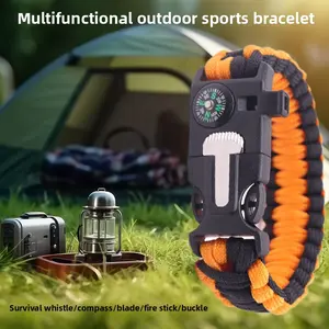 Outdoor sports foldable survival bracelet five-in-one multi-functional compass flint rope survival woven bracelet