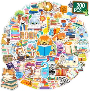 200PCS Book Stickers for Kids, Bookish Reading Stickers Bulk Pack for Journals Laptops Water Bottles Library Accessories, Waterproof Vinyl Decals for Book Lovers Gifts
