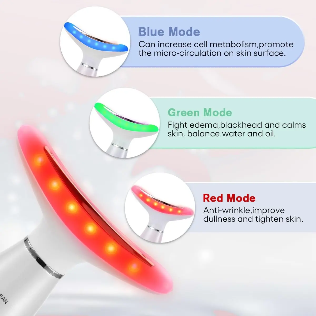 Facial & Neck Care Beauty Instrument, USB Rechargeable, 3 LED Home Neck and Face Massager, Vibrating Massager, Women Facial Care Gift, Skin Care Tools