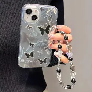 Cartoon Bowknot Butterfly Pearl 3D Case For OPPO A40 A60 A80 A3X A3 A93 A74 A38 A18 A96 A79 A57 A77 2022 A78 4G A3 Pro 5G Reno 12 Pro 5 12 FS 12F 11F 11 13 5G 7 Lite Find X3 Lite Girl Chain Phone Cover Cases
