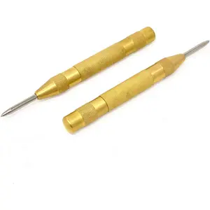 Automatic Center Punch - 5 inch Brass Spring Loaded Center Hole Punch with Adjustable Tension, Hand Tool for Metal or Wood - Pack of 2