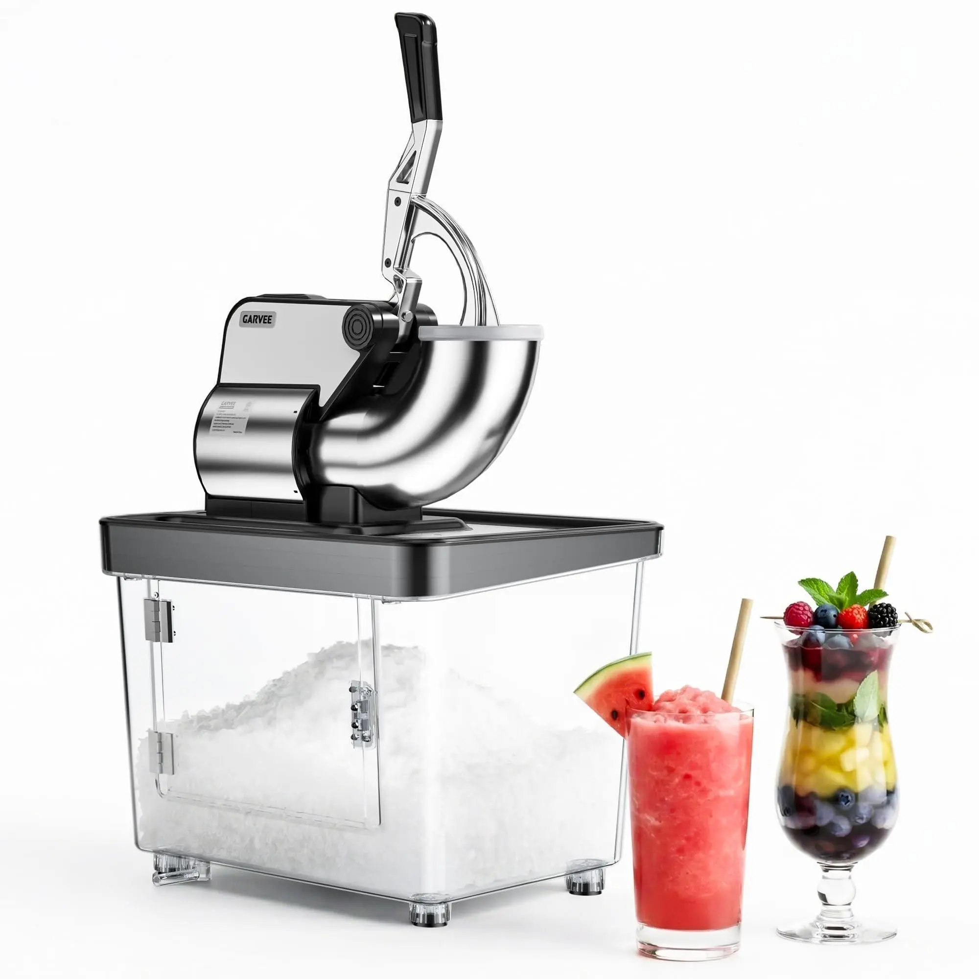 Commercial Ice Crusher 750LBS/H, 350W Electric Snow Cone Machine with 4 Stainless Steel Blades, 2000RPM, 8.98Gal Hopper Shaved Ice Maker with Safety On/Off Switch for Home, Restaurants, Bars, Black