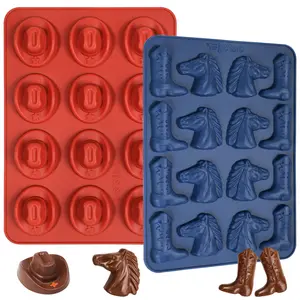 Cowboy Chocolate Molds Shaped with Cowboy Hat, Cowboy Boot and Horse, Cowboy Silicone Mold for Cupcakes, Cakesicle Decorations, Western Themed Party, Pack of 2