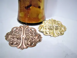 Copper plated brass or gold metal filigree hair clip barrette