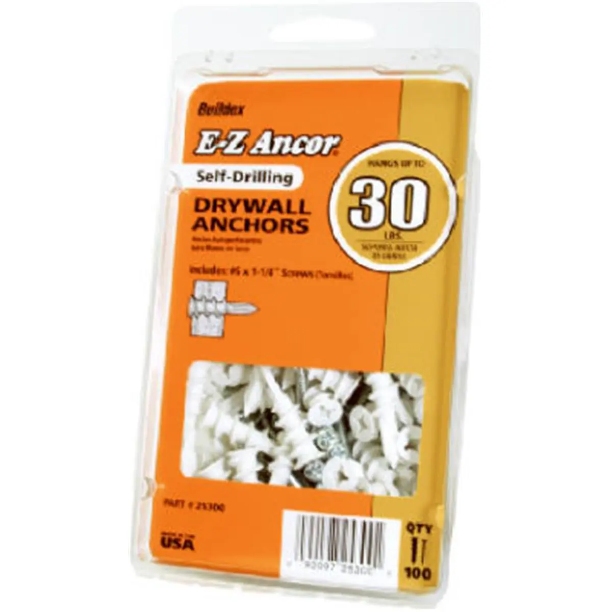 ITW EZ Ancor Plastic Drywall Anchors, Self-Drilling Twist-N-Lock Hardware for Sailing and Water Sports Applications, No. 50 Size, 50 Count, Inches, 0.73 Lbs, 50-Pack