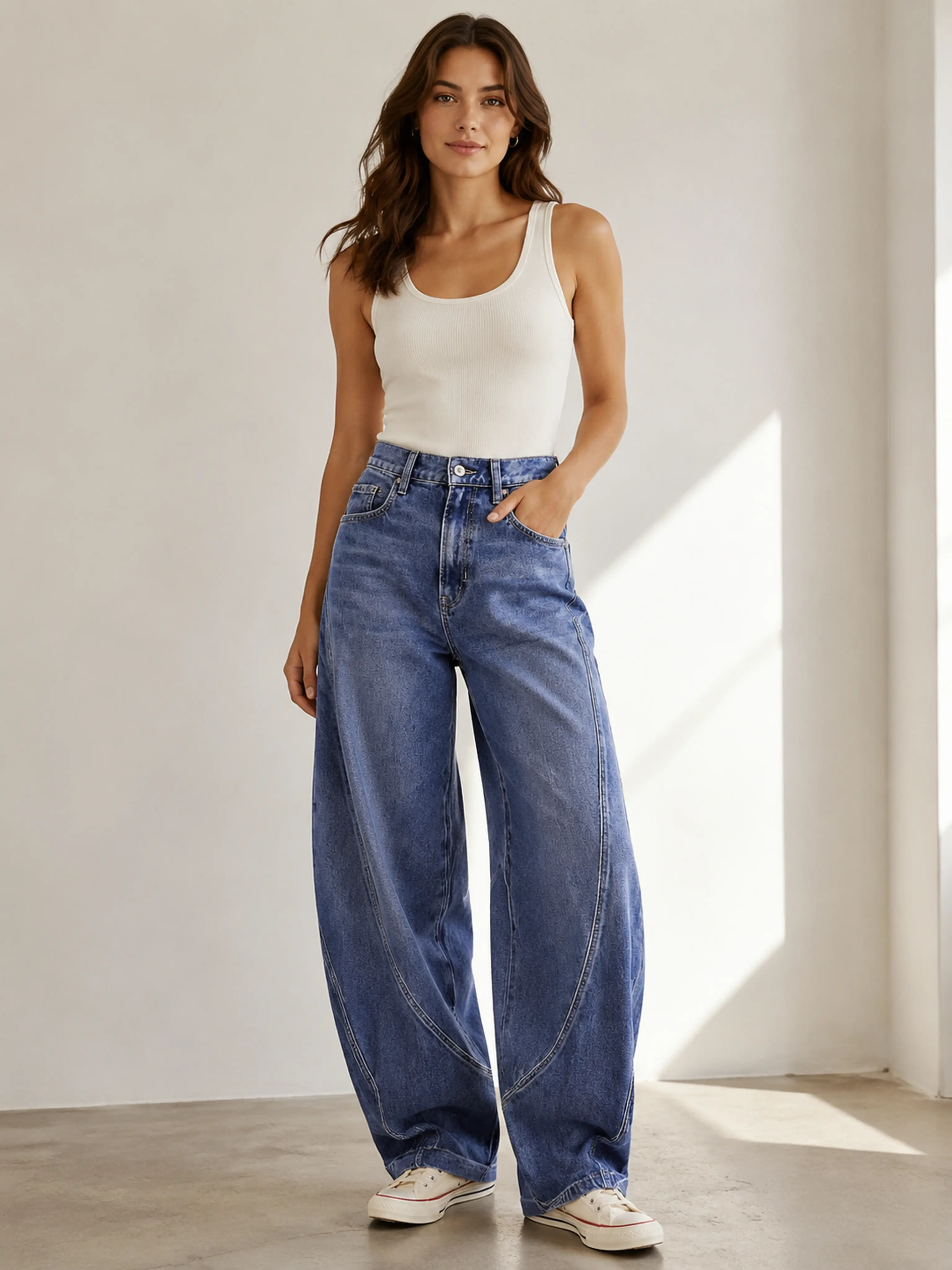 Women's Wide Leg Denim Jeans - Tall Frames Womenswear Bottoms, Easy-to-Style Clothes for Everyday Outfits