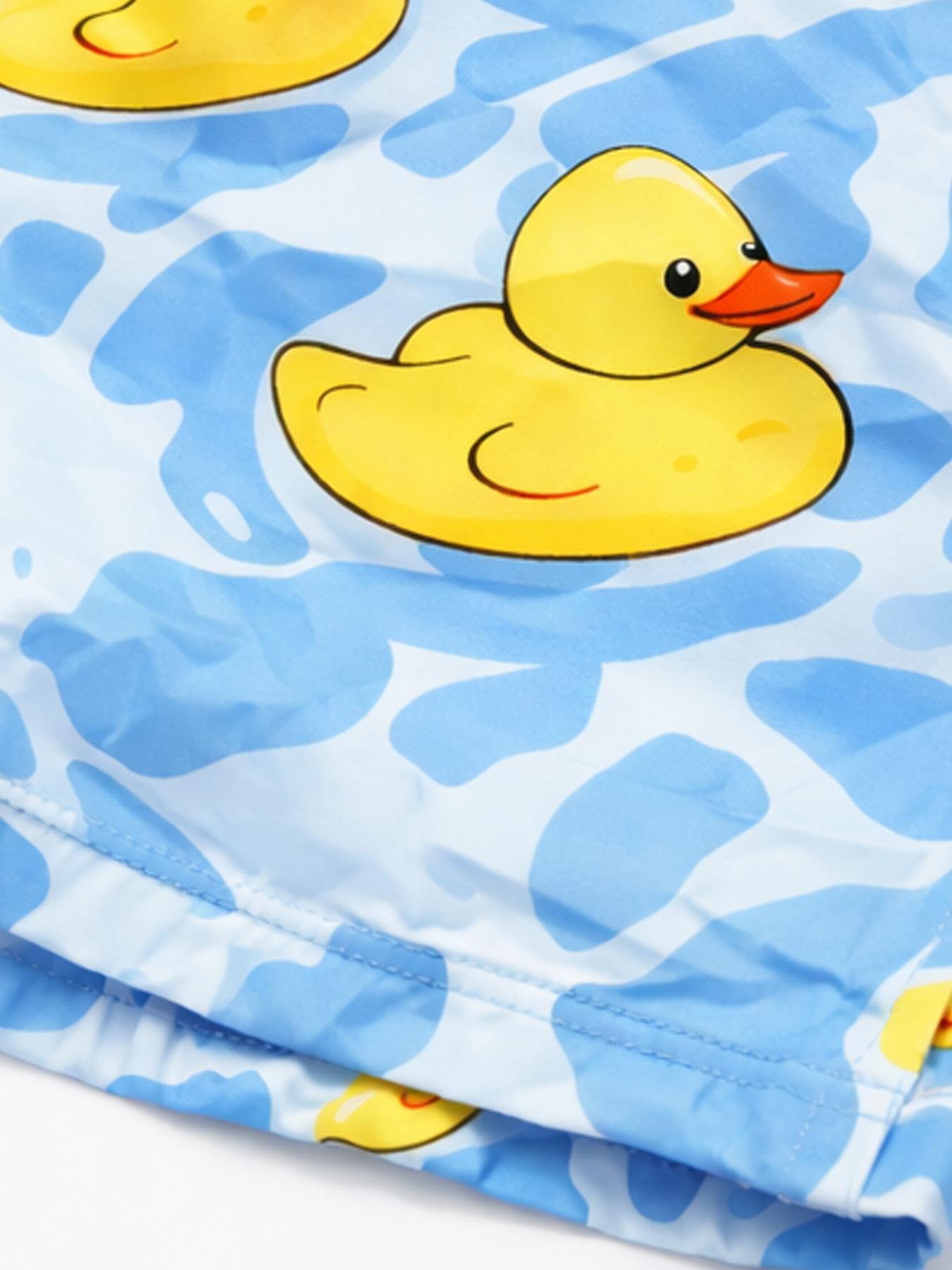 Swim Shorts for Men Funny Duck Print Drawstring Beach Trunks Cartoon Bathing Suit Novelty Board Shorts Mid Length Pool Party Vacation Beachwear Playful Resort Swimwear Casual Holiday Outfit
