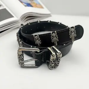 Black Cross Buckle Leather Belt, Goth Punk Style Waistband, Unisex Vintage Accessory, Quality Leather, 105cm,115cm,125cm Ideal for Street Outfits, Jeans & Gifts