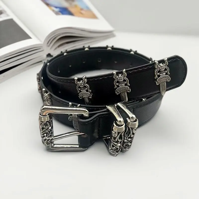 Black Cross Buckle Leather Belt, Goth Punk Style Waistband, Unisex Vintage Accessory, Quality Leather, 100cm,110cm,120cm Ideal for Street Outfits, Jeans & Gifts