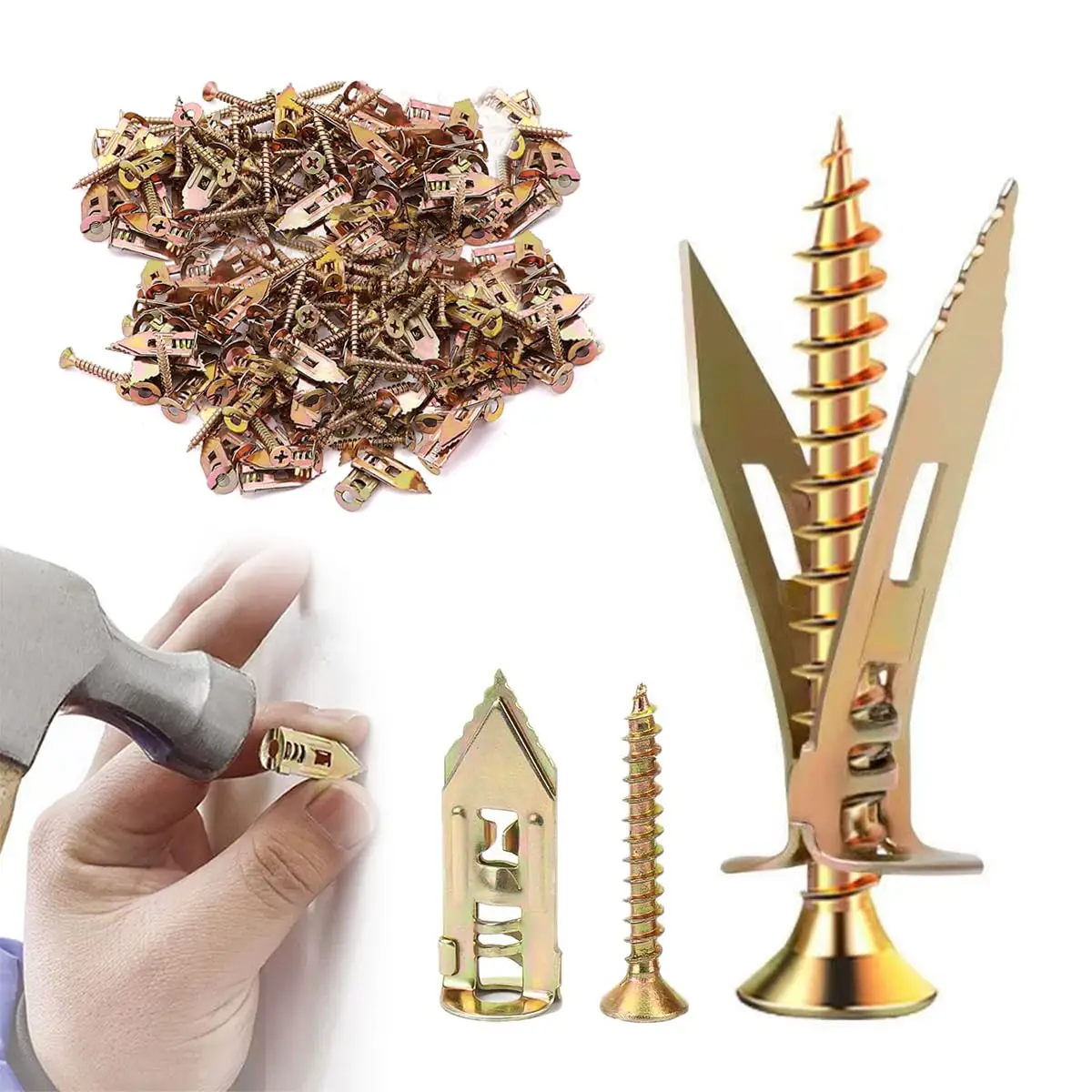 60/120/300 Pcs Self-Drilling Anchors Screws (0.47X1.18inch)Upgraded Self Drilling DrywallAnchors with Screws, Easy Application NoDrill Or Holes in Wal