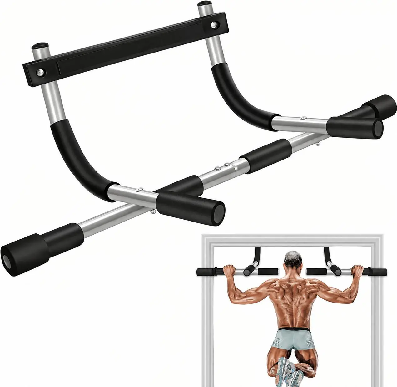 Pull Up Bar for Doorway | Thickened Steel Max Limit 440 lbs Upper Body Fitness Workout Bar| Multi-Grip Strength for Doorway | Indoor Chin-Up Bar Fitness Trainer for Home Gym Portable