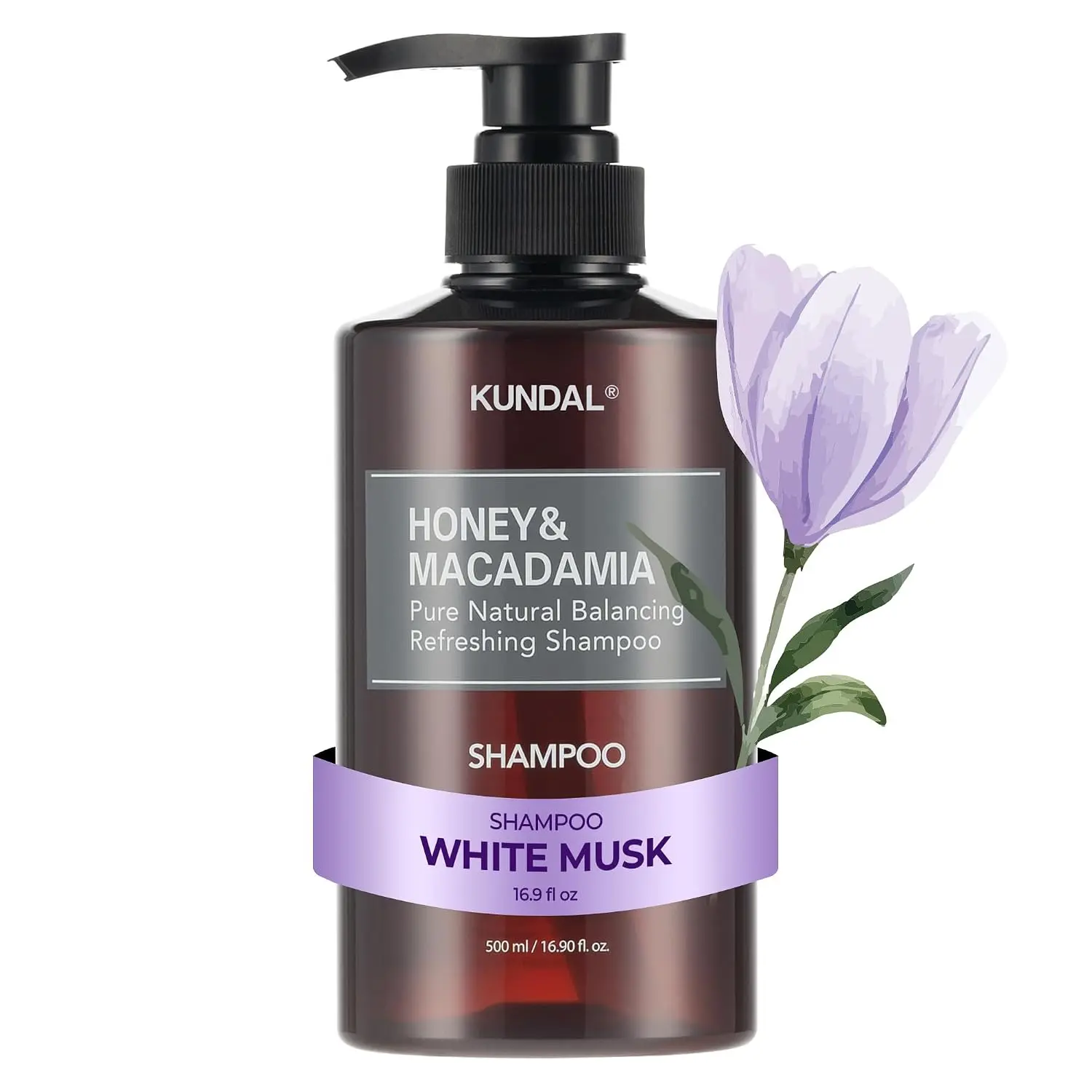 KUNDAL Honey & Macadamia Natural Shampoo, White Musk 16.9 fl oz - Sulfate Free Korean Hair Care for Damaged & Dry Hair