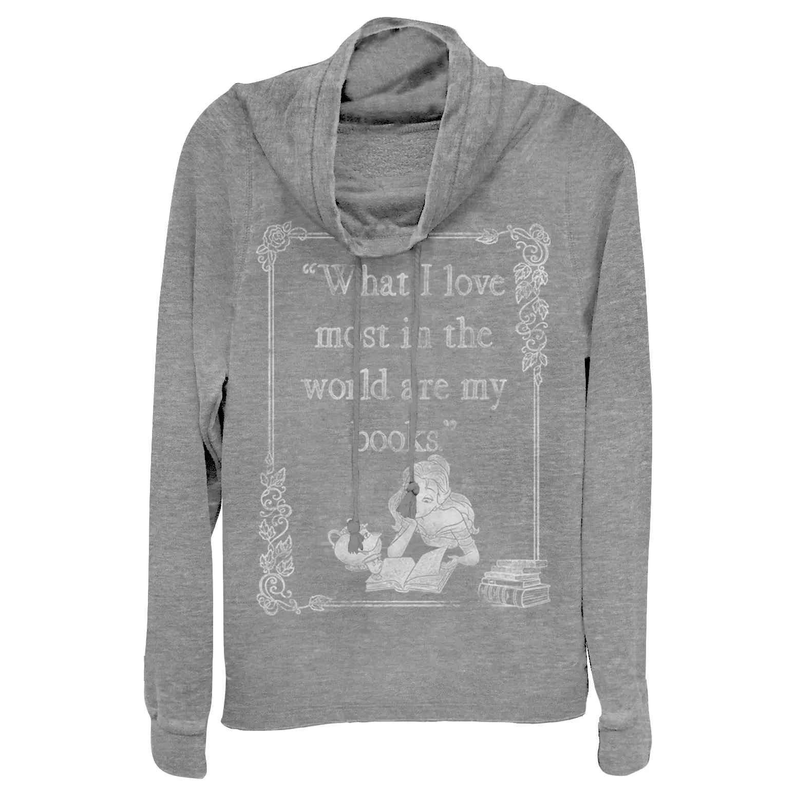 Juniors Womens Beauty and the Beast Belle Loves Books Cowl Neck Sweatshirt