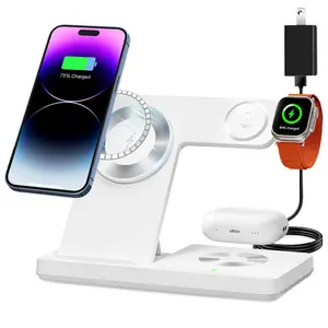 3-in-1 Fast Wireless Charger for iPhone 8-17, Apple Watch, AirPods Pro | Includes 18W Adapter | 15W iPhone + 7.5W Watch + 10W Earbuds Fast Charging | Safe & Stable with Anti-Slip Base