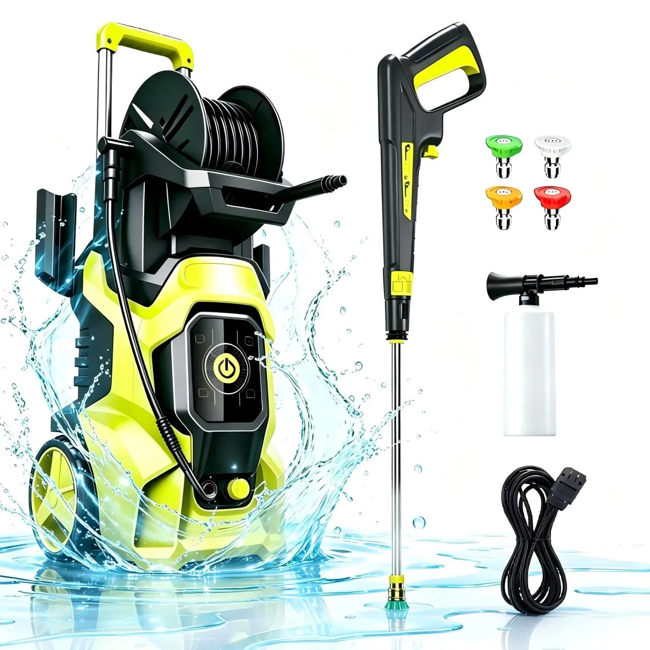 Electric Pressure Washer 2800PSI 2.8GPM, 15 Level Adjustable Touch Screen, High-Pressure Cleaning, with 4 Quick Connect Nozzles, 500ML Foam Cannon, Stainless Steel Lance, Automatic Total Stop System for Car Wash, Home, Patio Cleaning