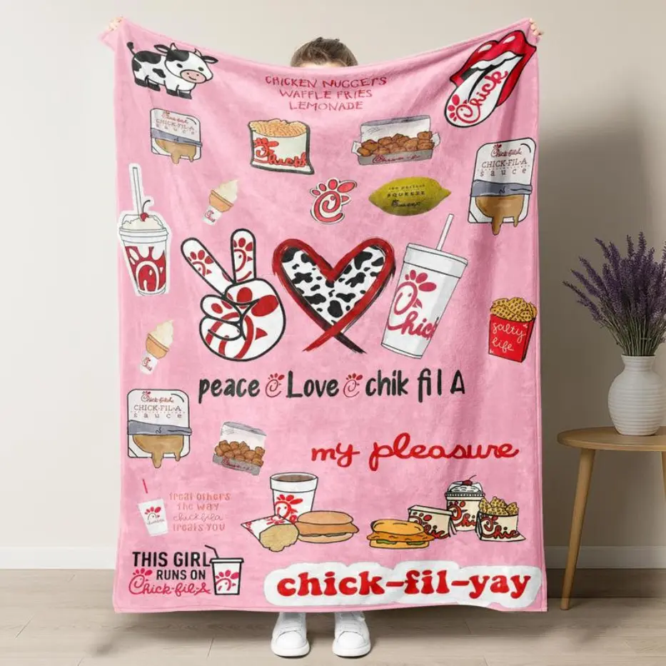 Chick-fil-A Themed Flannel Blanket - Cozy Aesthetic, Warm Aesthetic, Flannel Material, All-Season Warm Comfort, Bedroom Nap & Sofa Decor Throw Blanket