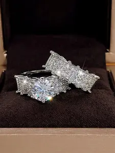 2 PC/Set Gorgeous Cubic Zirconia Engagement Ring Set For Women For Valentine's Day Gift Wedding Anniversary Party Jewelry
