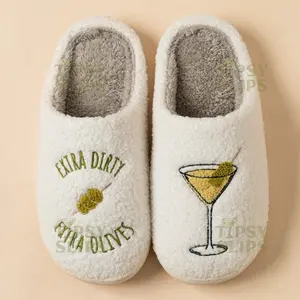Dirty Martini Slippers Extra Dirty  | Cozy Comfy Fluffy Slippers Bachelorette Party Bridal Shower Girl Mom Daughter Gift Soft Footwear Women Walking Shoes Flipflop