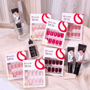 CurvLife Signature Edit Set Best-Selling Press-On Nail Bundle, 6 Viral Nail Styles + 3 Nail Care Essentials, Extra Short Oval, Short Squoval & Medium Squoval, Pink French Ombre Cat Eye Glossy Gel Nails with Glue & Remover