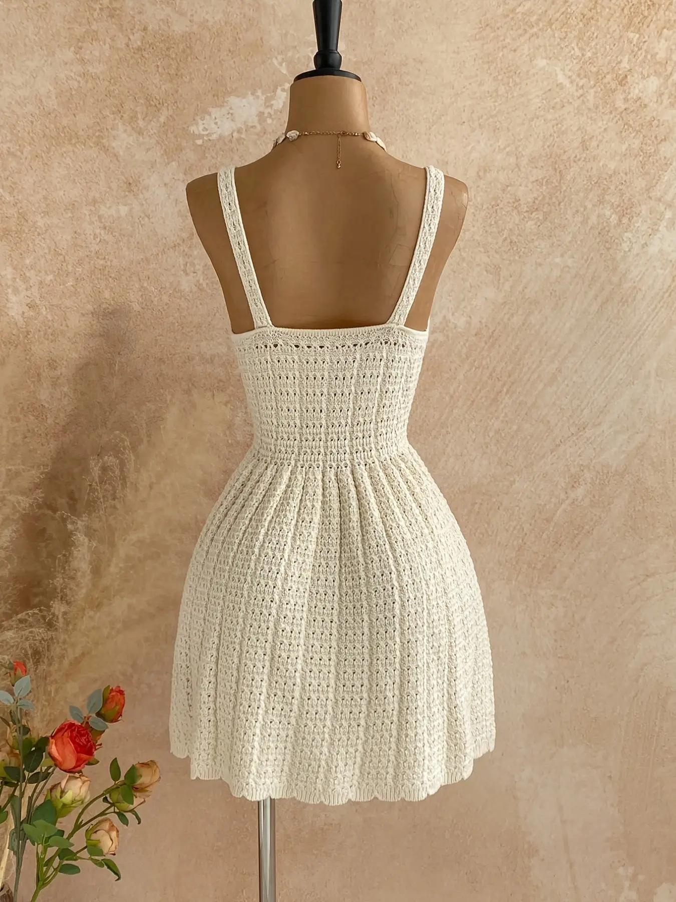 Dreamy Cream Color Breathable Crochet Knit Mini Dress, Deep V Neck, Hollow  Out Details, Starfish Decoration, Bohemian Boho Style, Perfect for Beach  Vacation - TikTok Shop