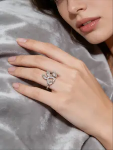 Cute Sparkly Diamond Bunny Open Ring, Adjustable Niche Design Versatile Viral Girly Ring