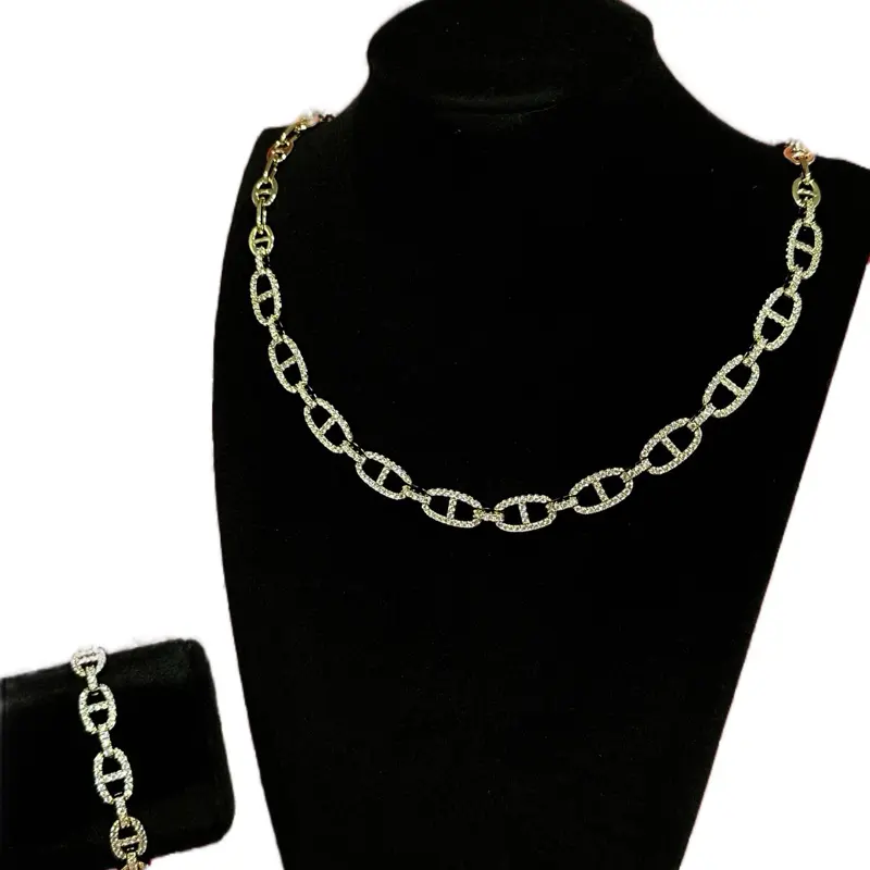 YadyFine Nautical Design Necklace and Bracelet Set with Cubic Zirconia 14k Gold Plating 17.5 Inches Necklace 6.5 Inches Bracelet