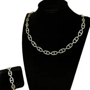 YadyFine Nautical Design Necklace and Bracelet Set with Cubic Zirconia 14k Gold Plating 17.5 Inches Necklace 6.5 Inches Bracelet