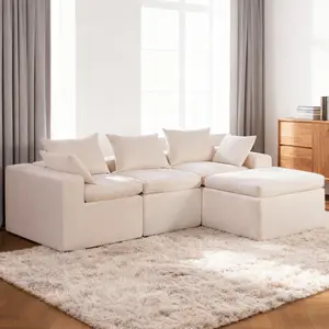 108 Inch Cloud Sectional Couch, Modular Sectional Sofa with Deep Seat, Convertible L-Shape Couch with Ottoman, 3 Seater Cloud Couches for Living Room, No Assembly Required