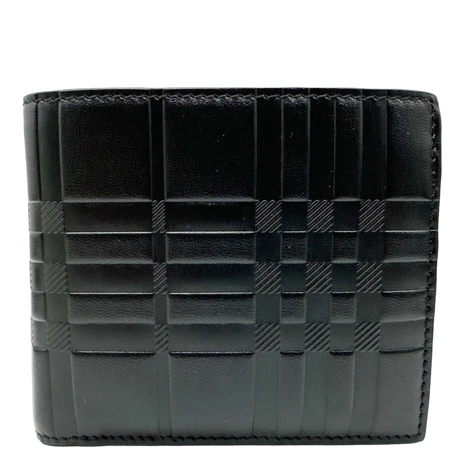 Pre-owned BURBBERY Leather Small Leather Goods Burberry Embossed Check Bifold Wallet Black