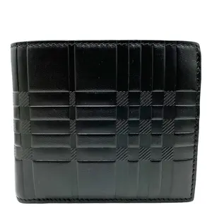 Pre-owned BURBBERY Leather Small Leather Goods Burberry Embossed Check Bifold Wallet Black