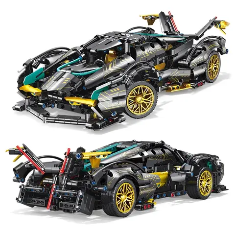 1:14 Black Gold V12 Racer Plastic Technic Samurai Car Building Set - 1012pcs Large Brick Blocks, Unisex DIY Craft, Indoor Educational Brain Toy Gift for Kids, 34.5*15*8.5cm, Open Ended Play, Built Not Bought