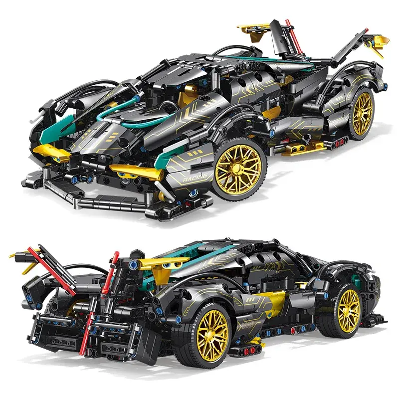 1:14 Black Gold V12 Racer Technic Car Model Building Set - 1012pc Brick Blocks, DIY Model Building Kits, Hands-On Brain Educational Toy for Boys, Holiday Gift, Do It Yourself, Car Theme