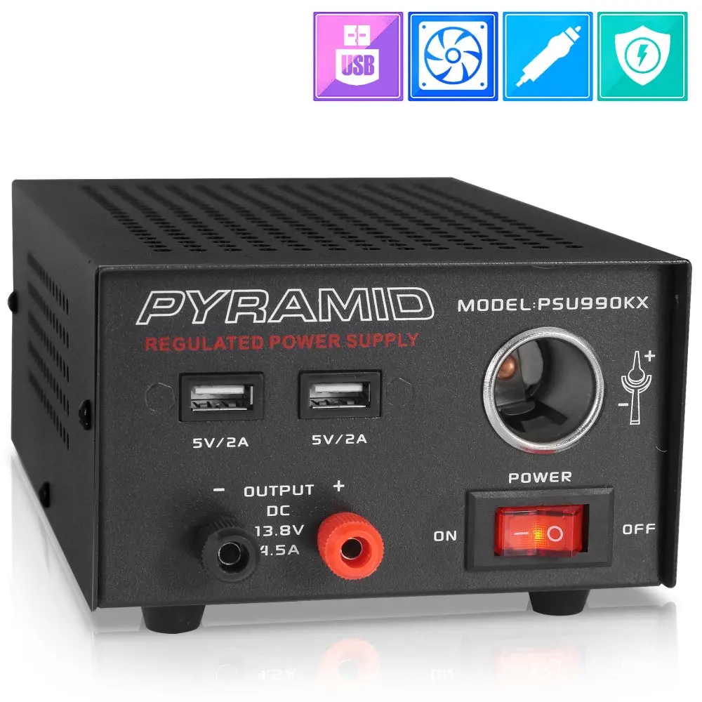 Hobbyist Desktop Power Supply - 13.8V DC 4.5A AC to DC Converter with Dual USB Ports, Cigarette Lighter Socket, Overload Protection for Home Office, Automotive Accessories, Electronics Testing