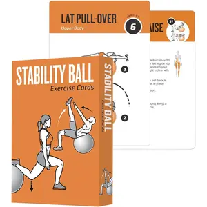 Stability Ball Workout Cards, 62 Exercises Cards Deck Large Size 5" x 3.5" Fitness Cards for Women & Men, Beginner Fitness Guide to  Exercises at Home or Gym