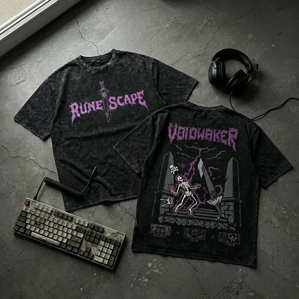 OSRS Voidwaker Acid Wash T Shirt Old School RuneScape PKer Tee PvP Weapon Graphic Shirt Retro MMORPG Gamer Tee Oversized Vintage Wash Tshirt Funny Gaming Gift for Him Her RuneScape PvP Player Shirt Fantasy RPG Graphic Tee Streetwear Gamer Apparel