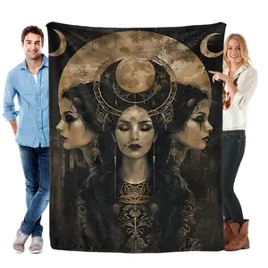 Hecate Triple Goddess Print Flannel Throw Blanket Contemporary Reversible Throw for Office Nap Home Gift  Cartoon Themed Non-Woven Fabric