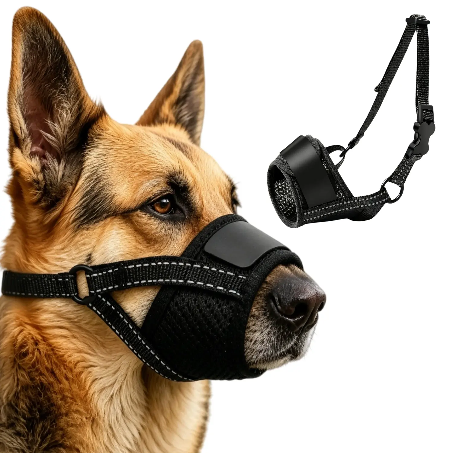 Dog Muzzle for Dogs - Air Mesh Muzzle for Large Sized Dog | Adjustable No Bark Dogs Muzzles for Scavenging Licking & Chewing | Prevent Biting | L 7.9'' - 9.4''