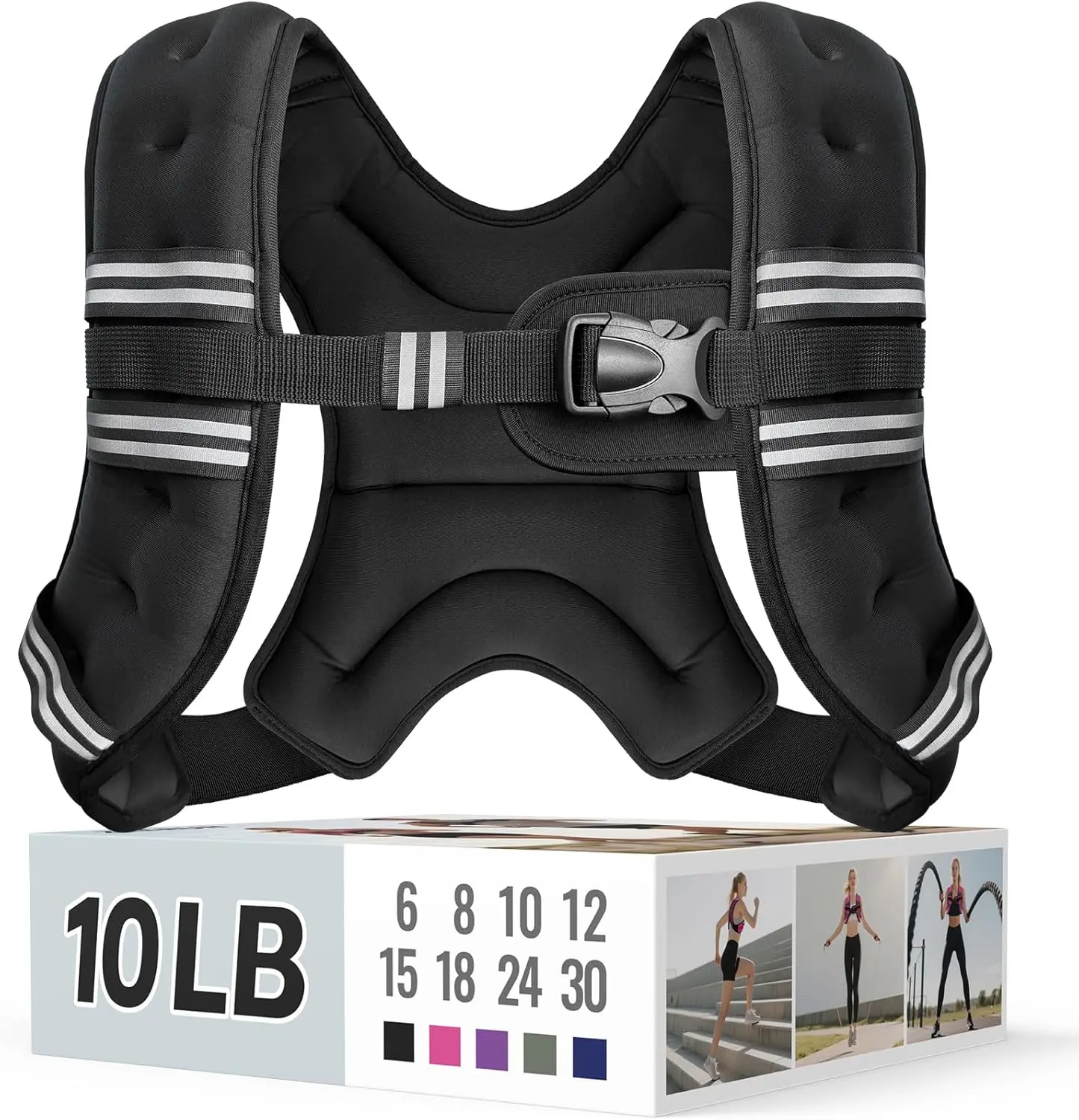 Weighted Vest, for Men Women, Reflective Stripe Adjustable Buckle, Comfortable Durable Rucking Vest for Walking Running Strength Training - 6lb/8lb/10lb