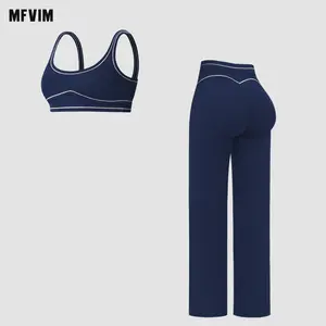 MFVIM Women’s Two-Piece Sports Set – High-Waisted Yoga Pants with Tummy Control and Micro Flare, Premium Contrast Color Design for Running and Everyday Wear