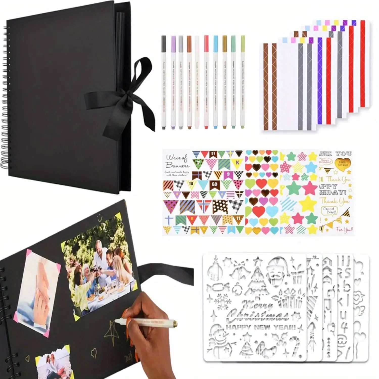 12 x 12 Inch Scrapbook Album with 10 Metallic Markers,80 Pages Craft Paper Photo Album for Wedding and Anniversary, Family DIY Photo Album with Scrapbooking Stickers Corners