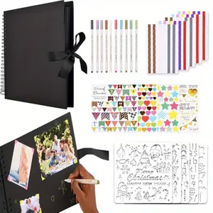 12 x 12 Inch Scrapbook Album with 10 Metallic Markers,80 Pages Craft Paper Photo Album for Wedding and Anniversary, Family DIY Photo Album with Scrapbooking Stickers Corners