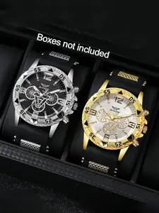 Two Stylish Cool Watches, Sporty Design, Large Dial with Elegant Strap, Precise Timekeeping, Perfect for Trendsetters Daily Wear or Sports, Fashionable Wristwatch